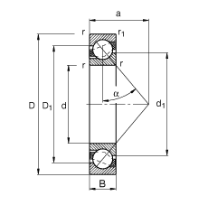 角接触球轴承 7230-B-MP, 根据 DIN 628-1 标准的主要尺寸，接触角 α = 40°