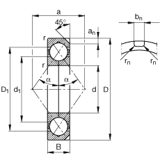 四点接触球轴承 QJ244-N2-MPA, 根据 DIN 628-4 的主要尺寸， 可(kě)以拆卸，剖分(fēn)内圈，带两个止动槽